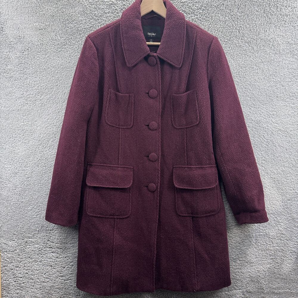 Mossimo Women's XL Burgundy Wool Blend Peacoat Jacket Button Front Lined